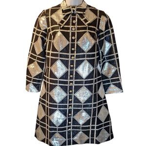 Eloise Curtis for David Styne 60s silver black metallic A line dress size S